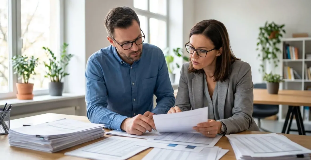 Représentants du personnel CSE analysant des documents financiers lors d'une consultation économique